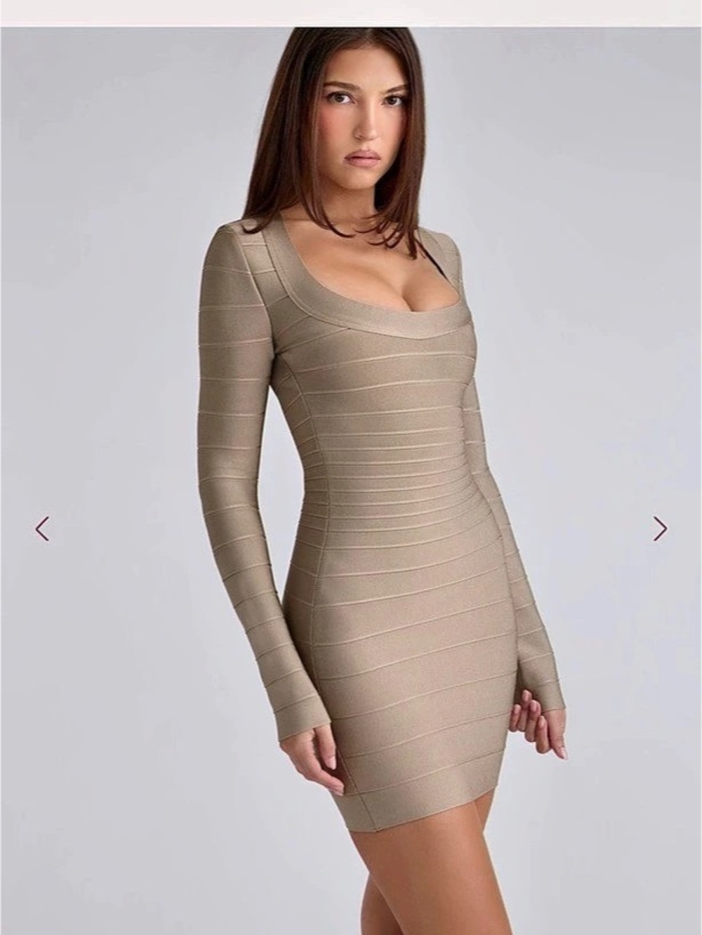 House of CB The OG Latte Long Sleeve Bandage Mini Dress